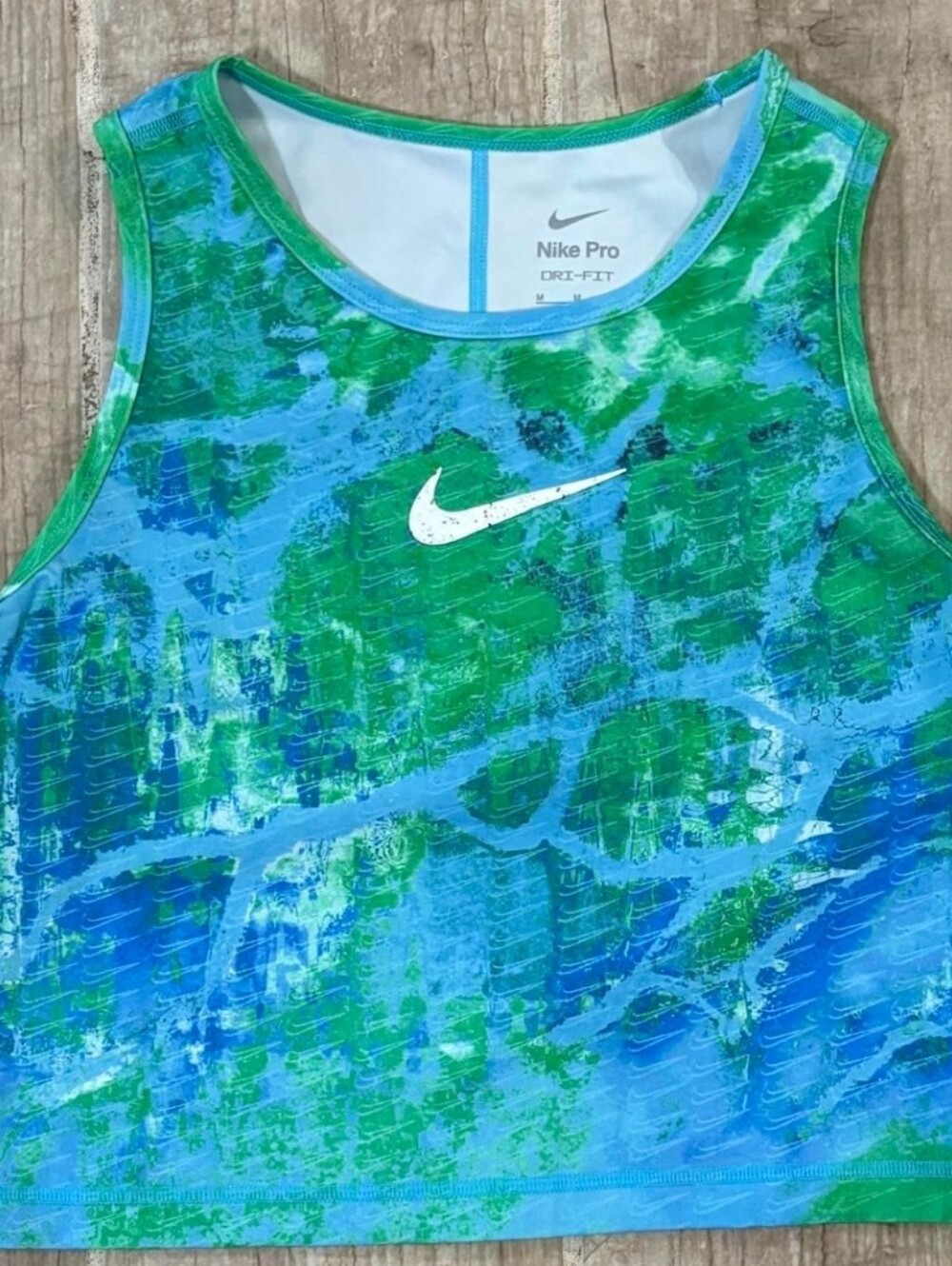 Nike Womens Medium Nike Pro Dri-Fit Tank Blue Green Print Crop Gym Athletic Top